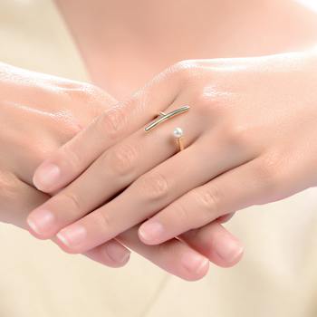Asymmetrical Pear Shape Pearl Open Ring In 14K Gold Over Brass