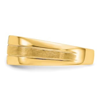 14K Yellow Gold Lab Grown Diamond Polished and Satin Men's Ring