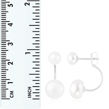 6-10mm White Cultured Freshwater Pearl Rhodium Over Sterling Silver Earrings