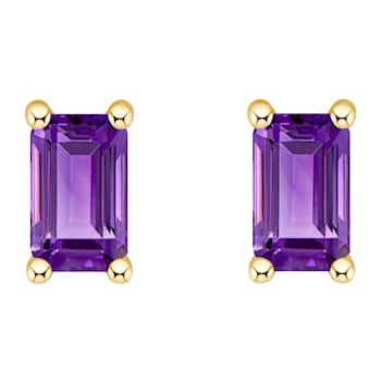 5x3mm Emerald Cut Amethyst 14k Yellow Gold Stud Earrings