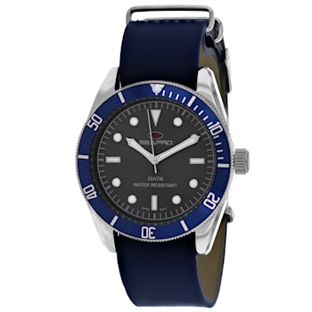 Seapro Men's Revival Gray Dial, Blue Leather Strap Watch