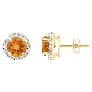 6mm Round Citrine And Created White Sapphire 10k Yellow Gold Halo Stud Earrings