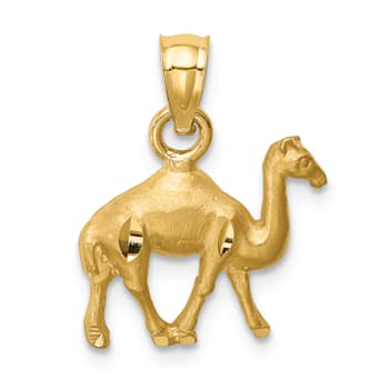 14k Yellow Gold Diamond-Cut and Brushed Camel Pendant