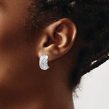 Rhodium Over 14k White Gold Polished and Textured Quilted Non-pierced
Omega Back Earrings