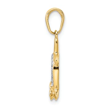 14k Two-tone Gold Diamond-Cut Turtle with Flower Pendant