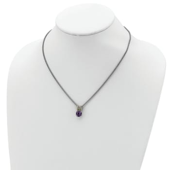 Sterling Silver Antiqued with 14K Accent Amethyst and Peridot Necklace