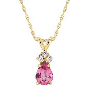 7x5mm Pear Shape Pink Topaz with Diamond Accents 14k Yellow Gold Pendant
With Chain