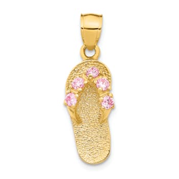 14K Yellow Gold 3D October Cubic Zirconia Birthstone Flip Flop Pendant