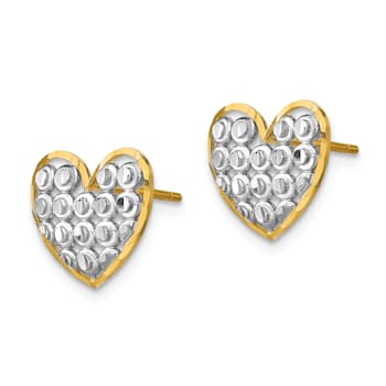 14K Two-tone Gold Diamond-Cut Heart Stud Earrings