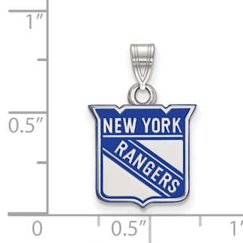 Rhodium Over Sterling Silver NHL LogoArt New York Rangers Enamel Pendant