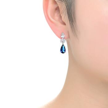 Sapphire Color CZ Drop Earrings In Sterling Silver