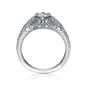 CZ Hexagonal Frame Solitaire Ring In Sterling Silver