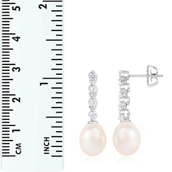 7-8mm White Cultured Freshwater Pearl and Cubic Zirconia Rhodium Over
Sterling Silver Earrings