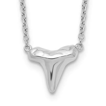 Rhodium Over Sterling Silver Polished Shark Tooth with 2 Inch Extension Necklace
