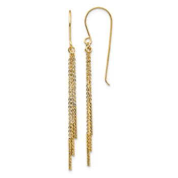 14k Yellow Gold Polished and Diamond-Cut Chain and Bar Dangle Earrings