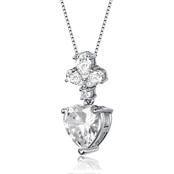 CZ Heart Pendant Necklace In Sterling Silver 16 Inch