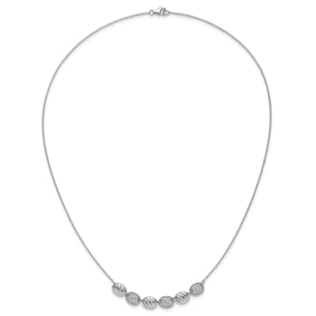 Rhodium Over Sterling Silver Polished and Grooved Cubic Zirconia Ovals Necklace