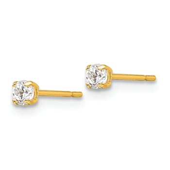 14K Yellow Gold 2.5mm Round Cubic Zirconia Basket Set Stud Earrings