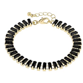 Black Crystal Tennis Necklace, Bracelet And Earring Set In Gold Tone
