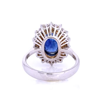 3.73 Ctw Blue Sapphire and 1.16 Ctw White Diamond Ring in 14K WG