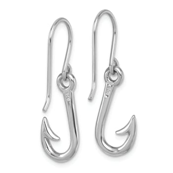 Rhodium Over Sterling Silver Polished Hook Dangle Earrings