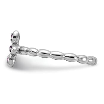 Rhodium Over Sterling Silver Stackable Expressions Cross Amethyst Ring 0.10ctw