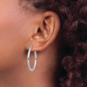 Rhodium Over 14k White Gold 1 3/16" Polished Tube Hoop Earrings