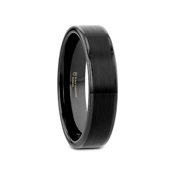 VULCAN Flat Black Tungsten Ring with Brushed Center & Polished Edges 4mm