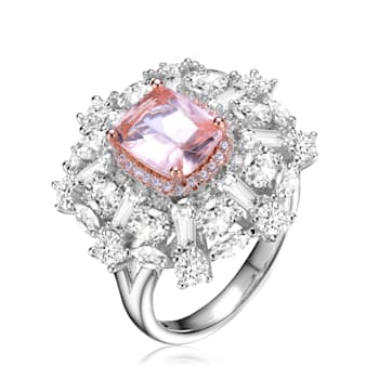 Morganite Cubic Zirconia, Rhodium Plated over Sterling Silver Ring