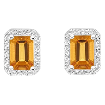 7x5mm Emerald Cut Citrine And Created White Sapphire 10k White Gold Halo
Stud Earrings