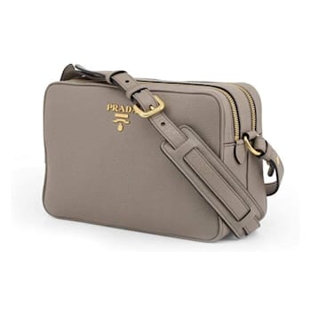 Prada Argilla Grey Vitello Phenix Leather Double Zip Crossbody Bag