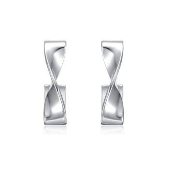 Twisted Semi-Hoop Earrings In Rhodium Over Brass