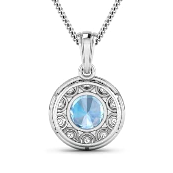 1.90ctw 14K White Gold Aquamarine and White Diamond Pendant with 18 inch
Cable Chain