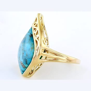 Turquoise Fancy Shape Solitaire Ring In 18K Gold Over Sterling Silver 20x18mm