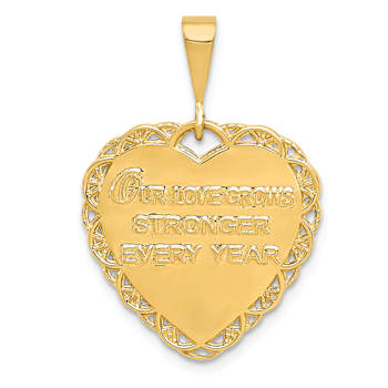 14k Yellow Gold Textured Reversible 25th Anniversary Heart Pendant