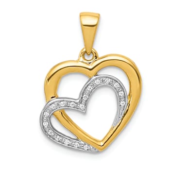 14K Two-tone Gold  Diamond Entwined Hearts Pendant