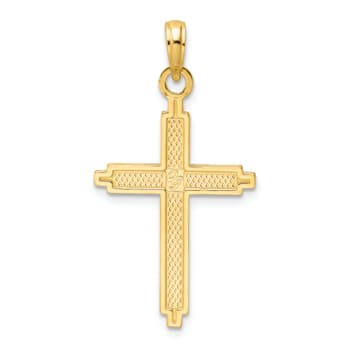 14k Yellow Gold Polished Beaded Textured Cross Pendant