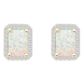 7x5mm Emerald Cut Created Opal And Created White Sapphire 10k Yellow
Gold Halo Stud Earrings