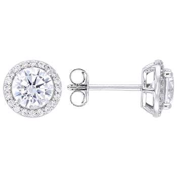 Classic CZ Halo Stud Earrings In Sterling Silver