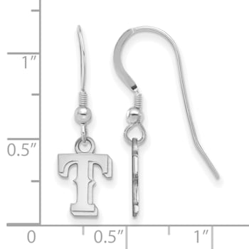 Rhodium Over Sterling Silver MLB LogoArt Texas Rangers Dangle Earrings