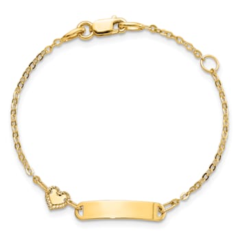 14K Yellow Gold Polished ID with Heart Childrens Bracelet