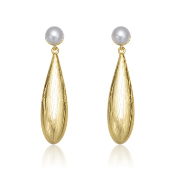 Freshwater Pearl Pear Shape Drop Earrings In 14K Gold Over Sterling Silver