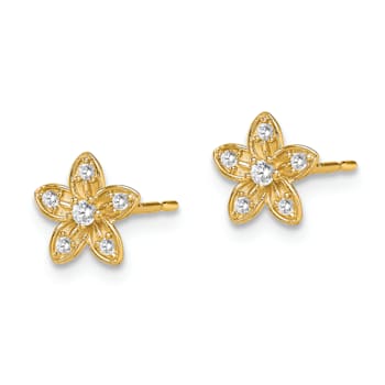14K Yellow Gold 6.8mm Textured Cubic Zirconia Flower Stud Earrings