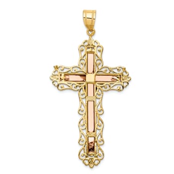 14k Tri-color Gold Polished and Diamond-Cut Crucifix Pendant