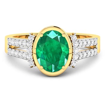 1.83ctw Green Emerald and Diamond 14K Yellow Gold Halo Ring