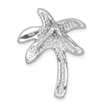 Rhodium Over Sterling Silver Polished Green Crystal Palm Tree Chain Slide