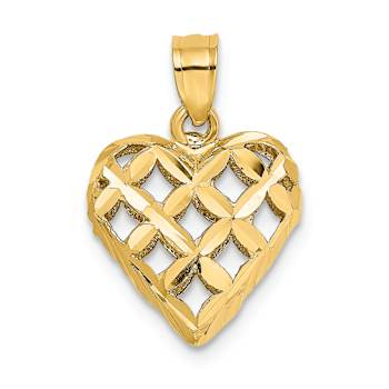 10K Yellow Gold 3D Diamond-Cut Filigree Puffed Heart Charm