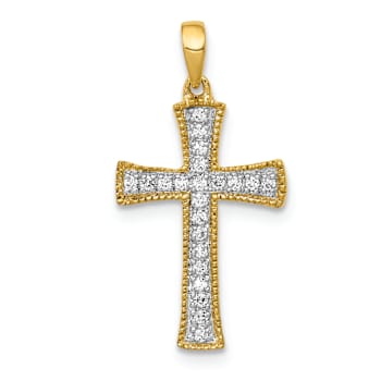 10k Yellow Gold and Rhodium Over 10k Yellow Gold 0.11 cttw Diamond Cross Pendant