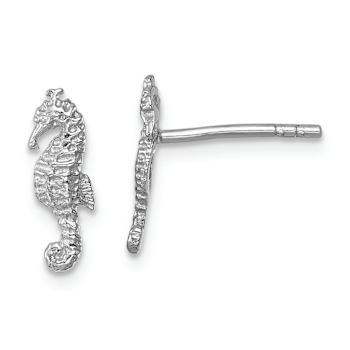 Rhodium Over Sterling Silver Polished Seahorse Post Earrings