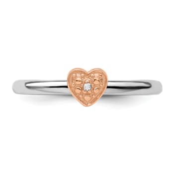14K Rose Gold Over Sterling Silver Stackable Expressions Diamond Heart
Ring 0.005ctw